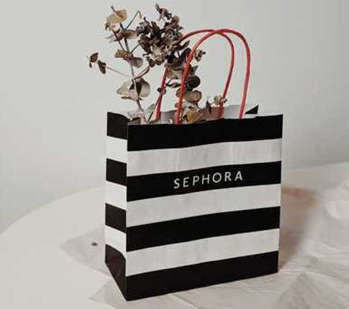 A logo or brand name printed on packaging
